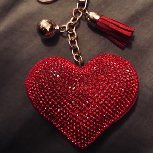 Red rhinestone heart purse charm w/ gold keychain